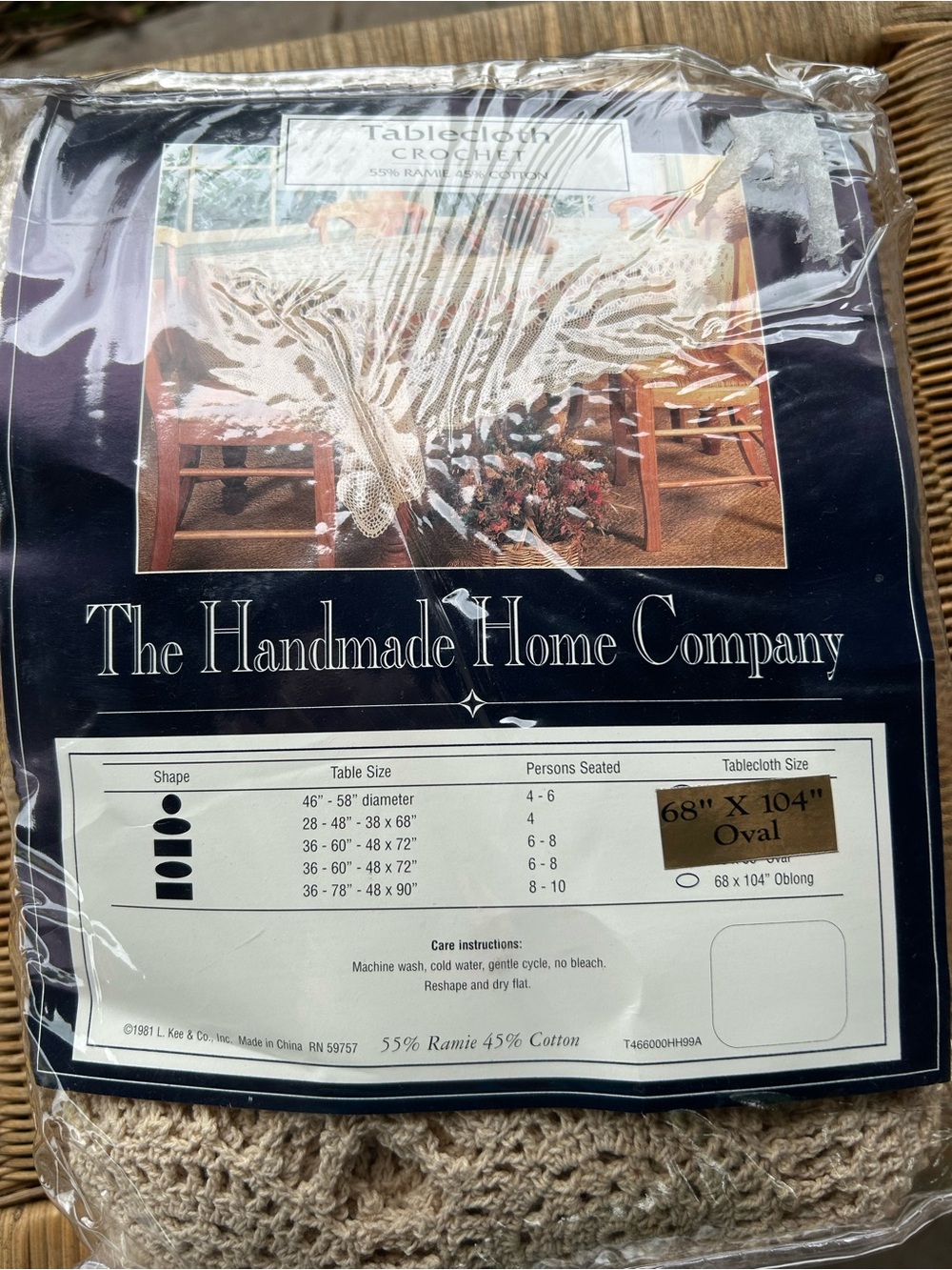 The Handmade Home Company Crochet Tablecloth - Beige size 68”x 104” Oval